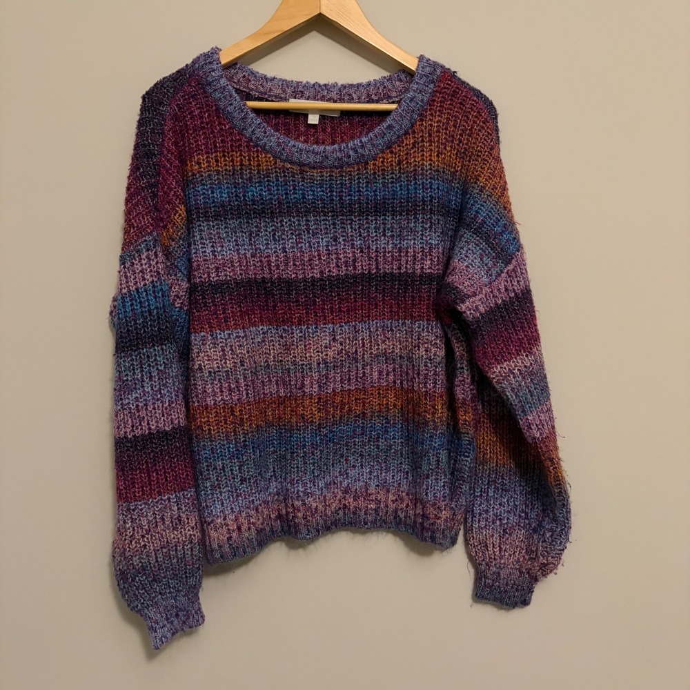 Adyson Parker Womens 1X Purple Blue Striped Space Dye Marled Knit Sweater